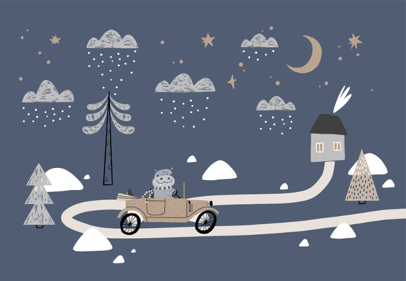 Vintage Blue Color Car Kids Wallpaper