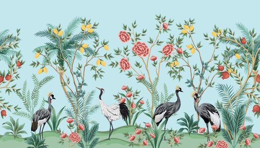 Vintage Floral Palm Tree Wallpaper