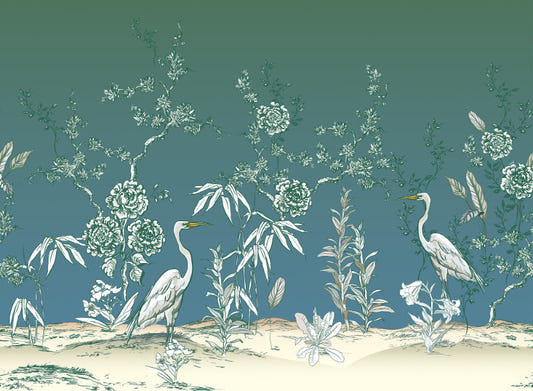 Vintage Garden Crane Birds Wallpaper Mural