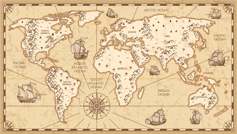 Vintage World Map Wallpaper For Walls in your room — zoomed