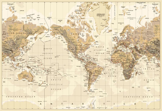 Vintage Brown World Map Wallpaper