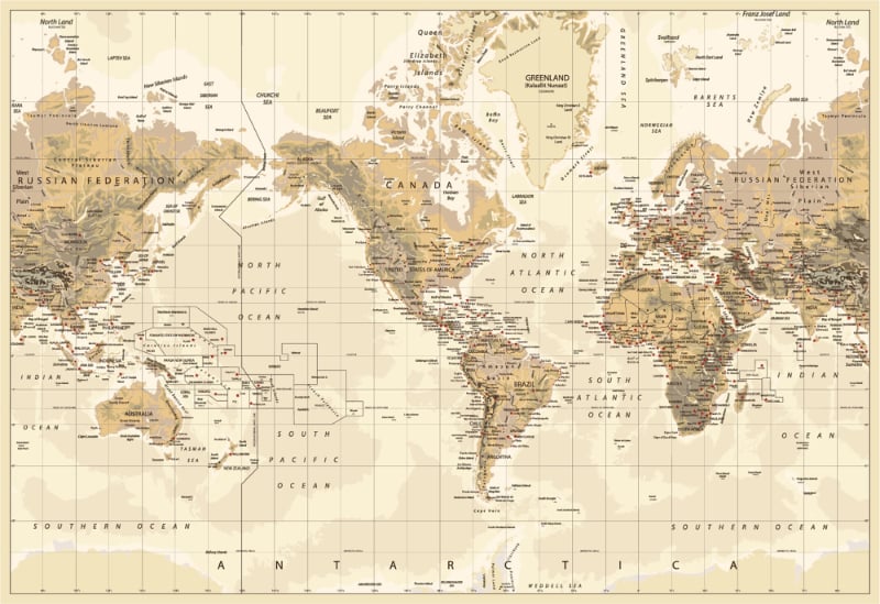 Vintage Brown World Map Wallpaper