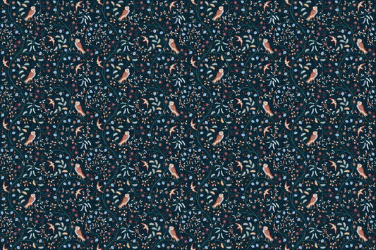 Flower Birds Dark Blue Wallpaper