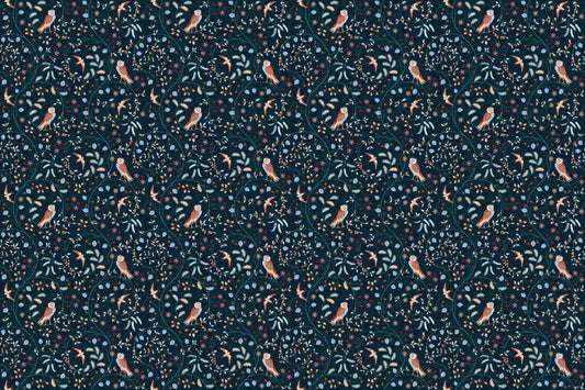 Flower Birds Dark Blue Wallpaper