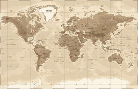 World Map Brown Color Vintage Peel And Stick Wallpaper