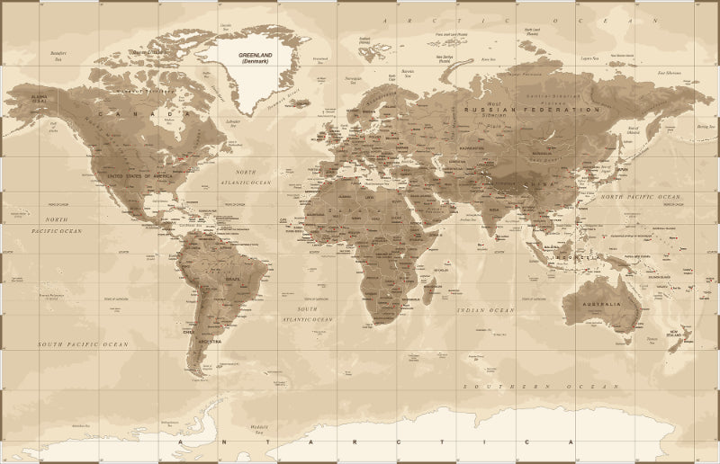 World Map Brown Color Vintage Peel And Stick Wallpaper in your room — zoomed