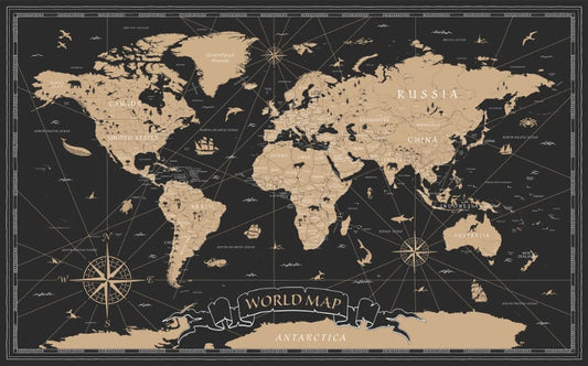 Black Golden Vintage World Map Wall Murals
