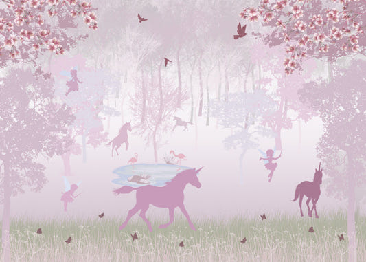 Pink Forest Unicorn Wallpaper Mural