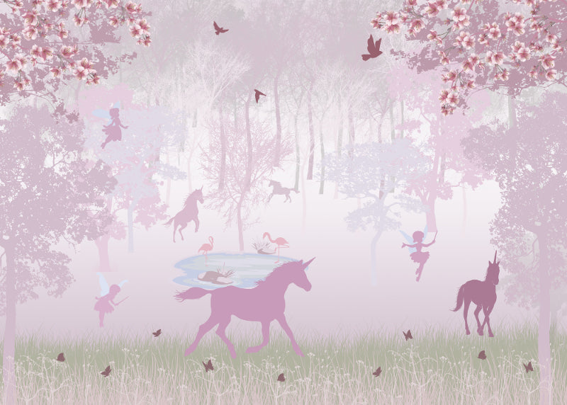 Pink Forest Unicorn Wallpaper Mural