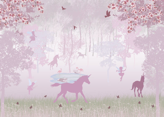 Pink Forest Unicorn Wallpaper Mural