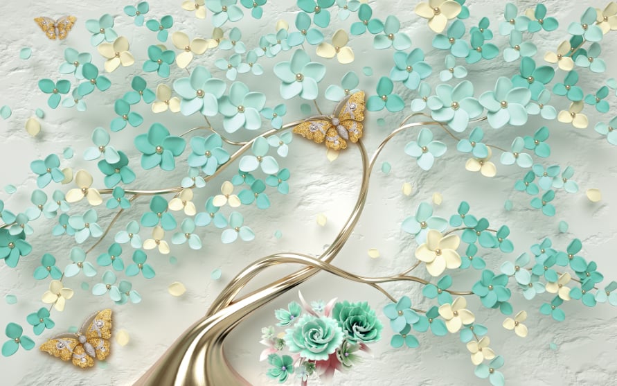 Golden Butterfly Wallpaper Murals in your room — zoomed