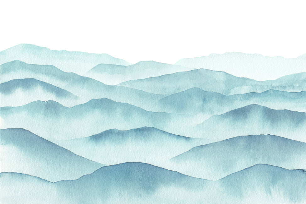 Indigo Blue Watercolor Mountains Wall Murals