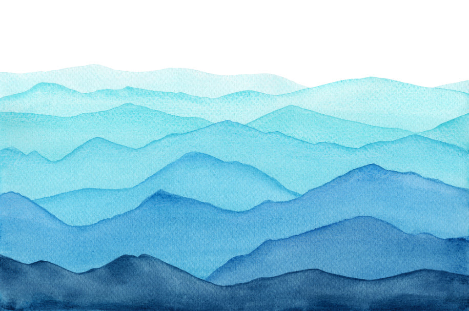 Watercolour Waves Mountains Mural