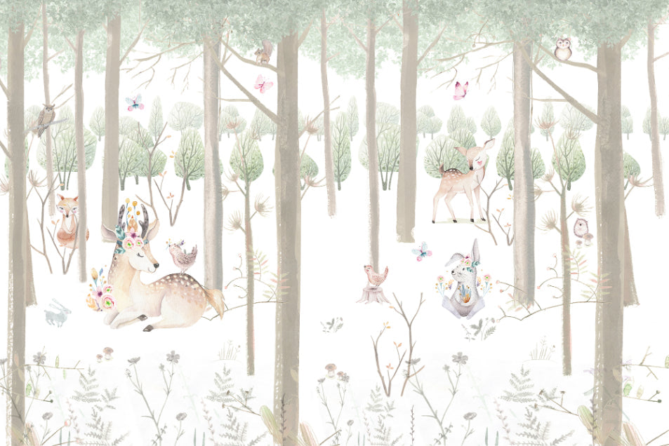Watercolour Forest Animals Kids Wallpaper