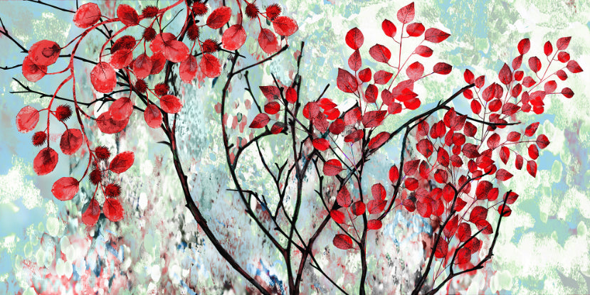 Oil Painted Red Leaf Wallpaper in your room — zoomed