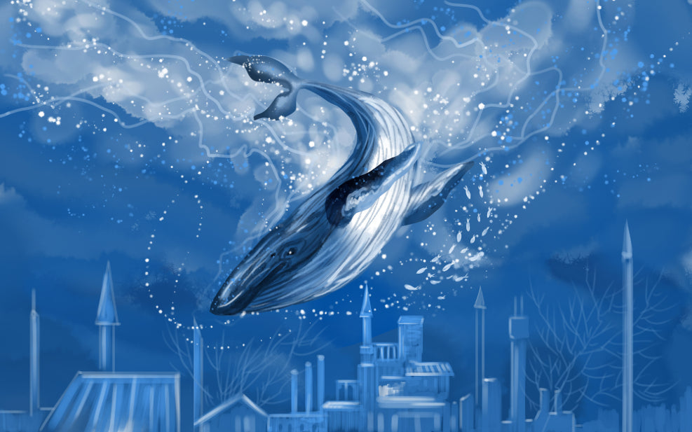 Underwater City Blue Color Whale Wallpaper