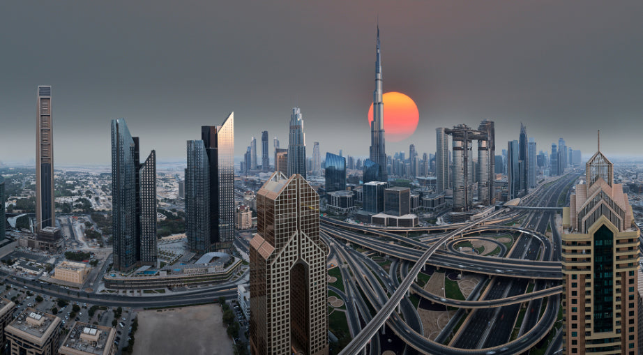 Dubai Skyline During Sunrise Wallpaper Murals
