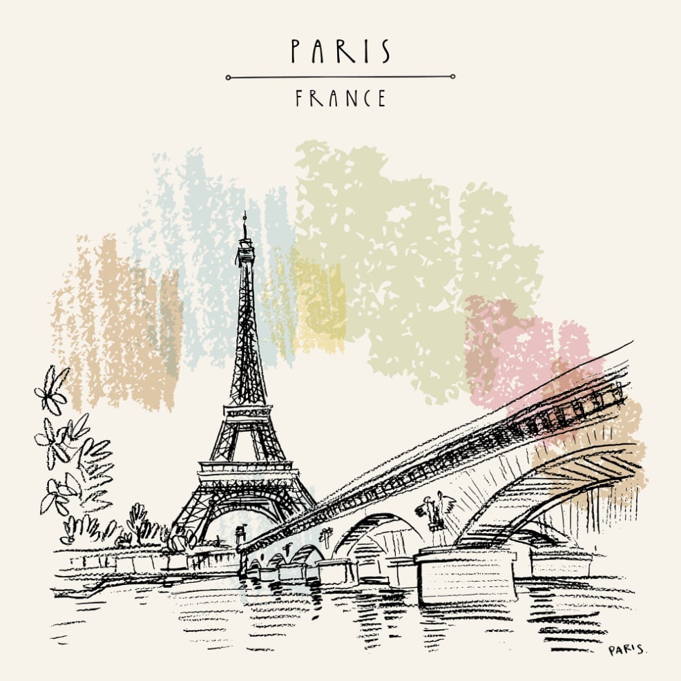 Eiffel Tower drawing wallpaper for walls in your room — zoomed