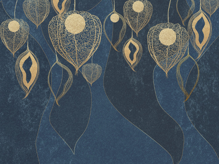 Dark Blue Abstract Leaves Wallpaper