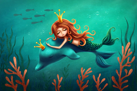 Magic Underwater Mermaid Dolphin Wallpaper