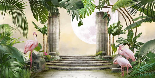 Banana Leaf Moon Flamingo Mural