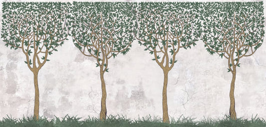 Green Painted Trees Concrete Wall Murals