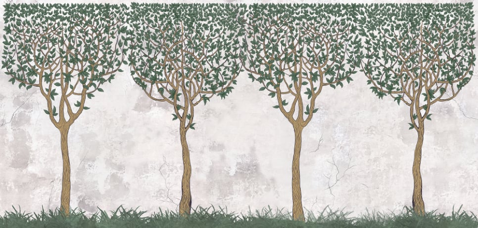 Green Painted Trees Concrete Wall Murals