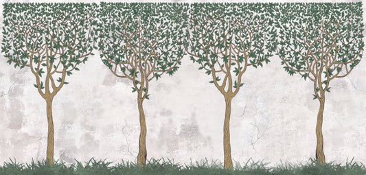 Green Painted Trees Concrete Wall Murals