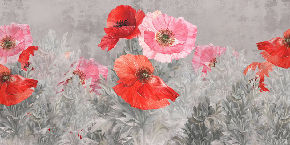 Watercolor Red and Pink Flower Wallpaper in your room — zoomed