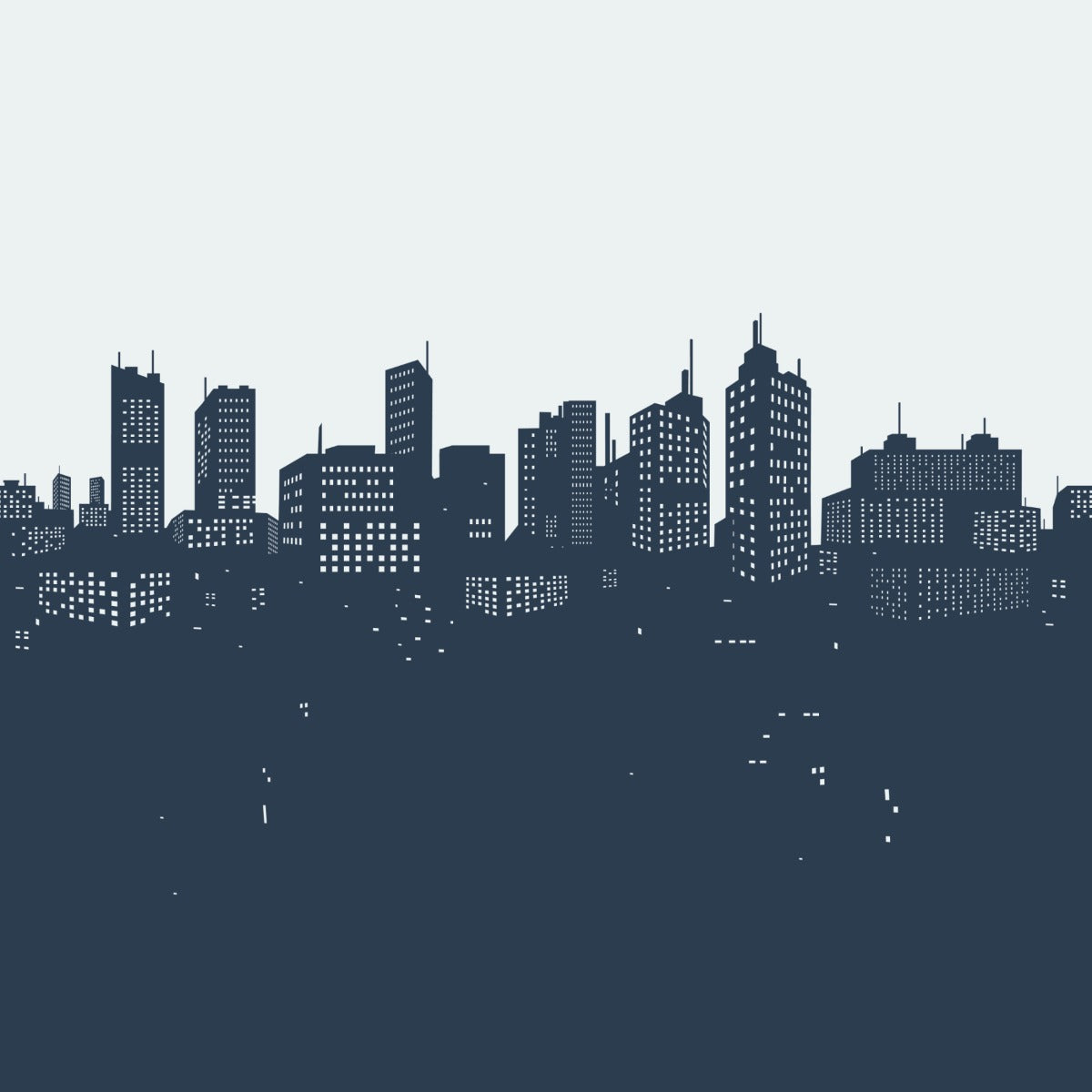 Cityscape Silhouette Wall Mural in your room — zoomed