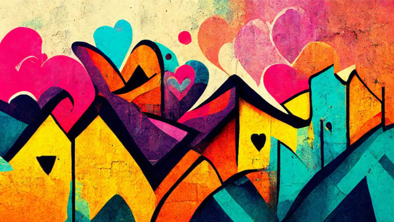 Vibrant Urban Love Graffiti Wall Mural