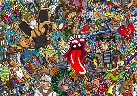 Electric Music Collage Graffiti Wall Mural
