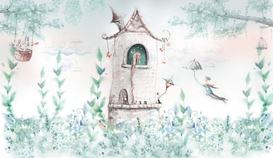 Fairytale Princess Girls Room Mural in your room — zoomed