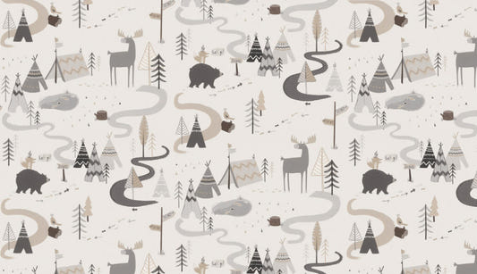 Woodland Adventure Animal Pattern Kids Wallpaper