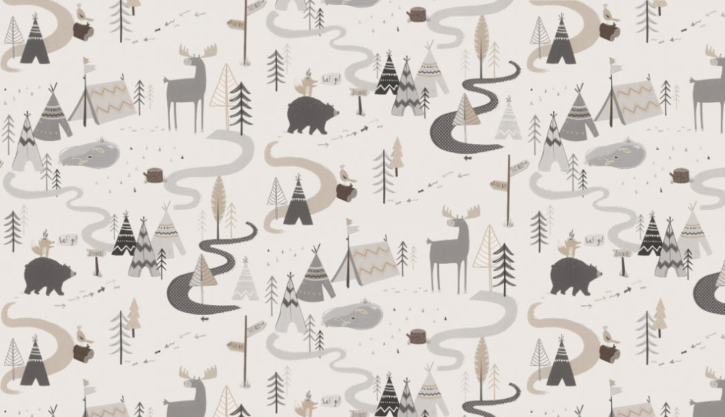 Woodland Adventure Animal Pattern Kids Wallpaper