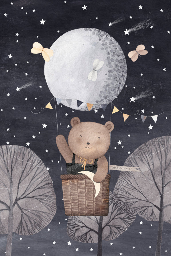 Starry Night Bear Balloon Wall Mural