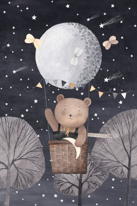 Starry Night Bear Balloon Wall Mural