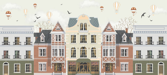 Vintage Townscape Balloons Wall Mural