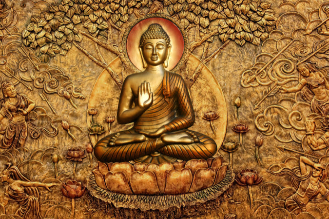 Golden Buddha Bas Relief Wall Mural