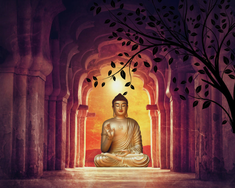 Ancient Temple Buddha Tree Wallpaper Mural