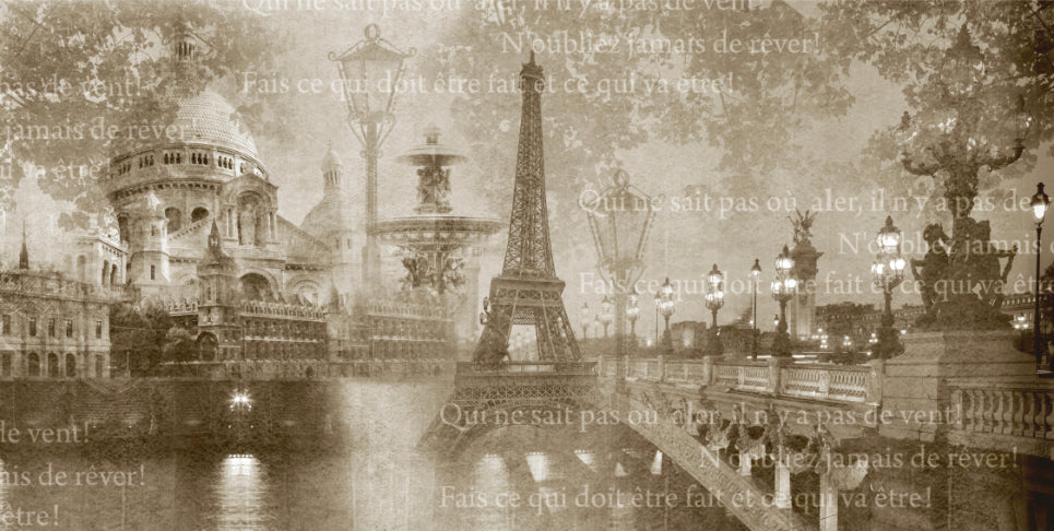 Vintage Paris Landmarks Collage Wall Mural