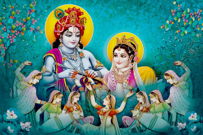 Lord Radha Krishna Wallpaper Mural in your room — zoomed
