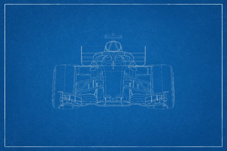 Formula One Car Blueprint Style Wall Mural