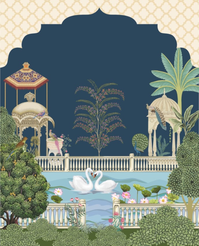 Mughal Garden Wall Mural in your room — zoomed