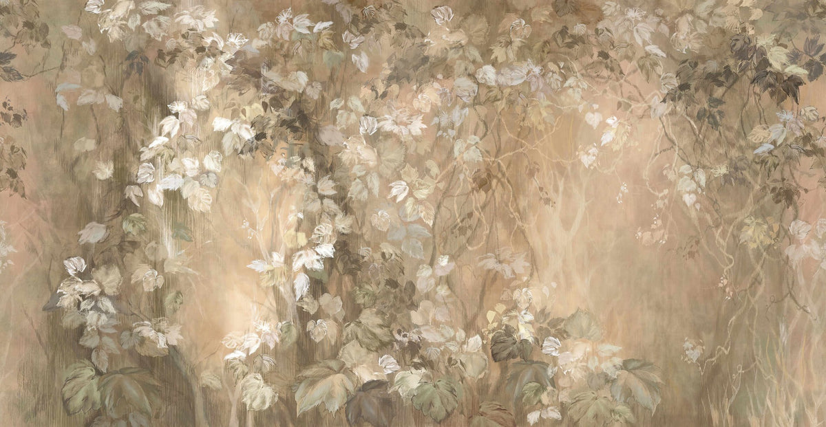 Mystic Branches Light Brown Wall Mural in your room — zoomed