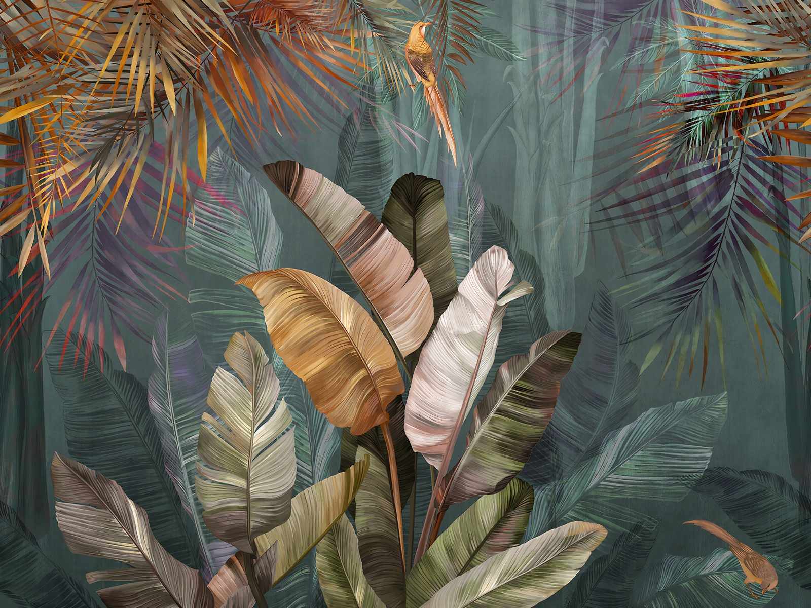 Big Tropical Leaves Living Room Mural