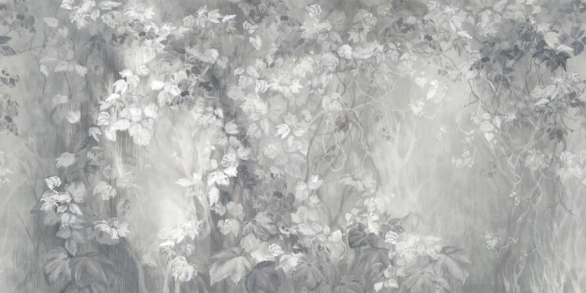 Slate Leaf Silhouette Panorama Wall Mural in your room — zoomed