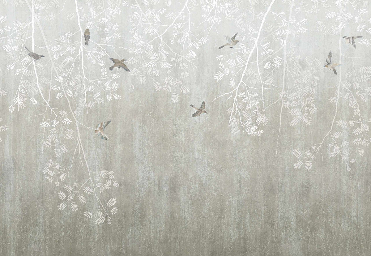 Boho Birds Beige Elegance Wall Mural in your room — zoomed