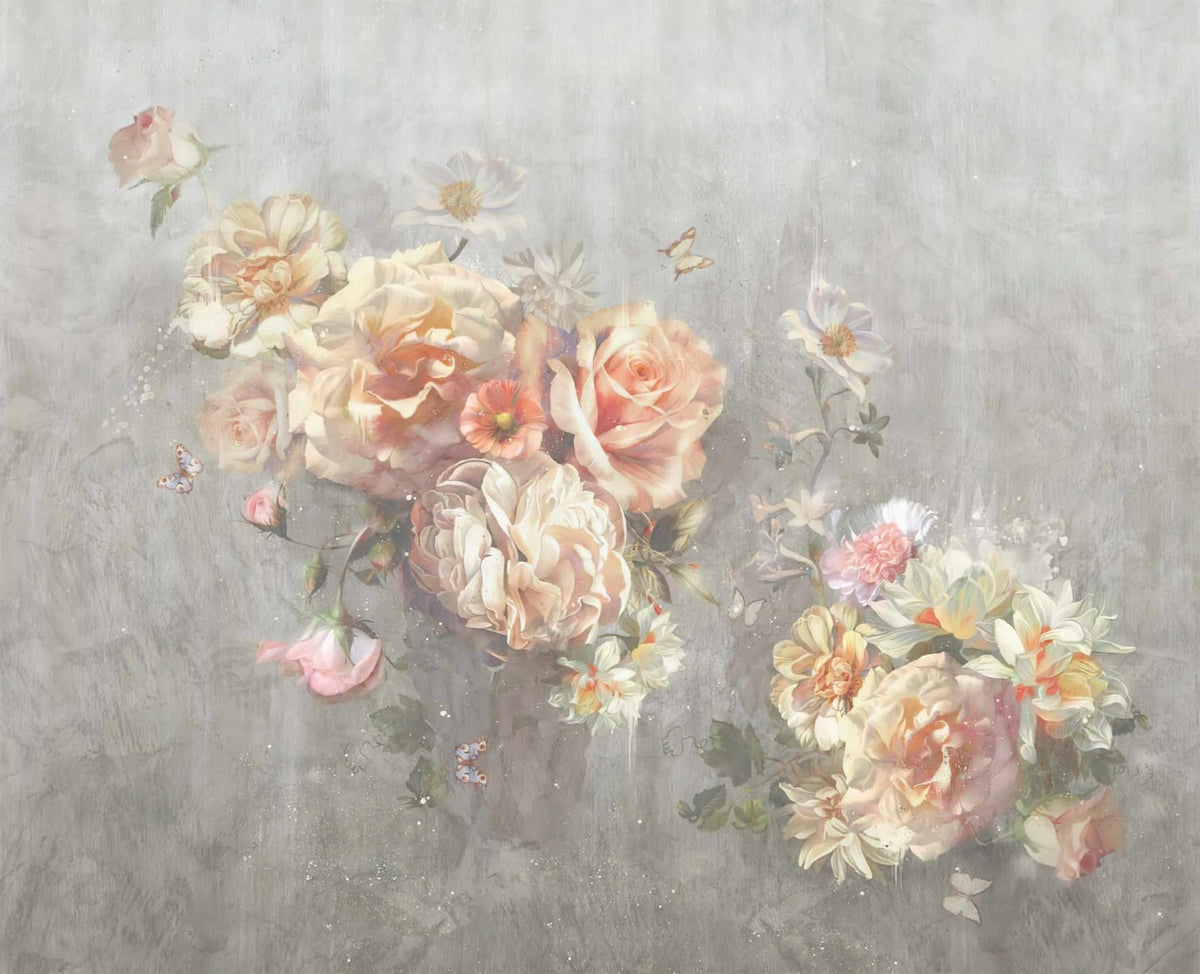 Romantic Rendezvous Blooms Butterflies Wall Mural in your room — zoomed