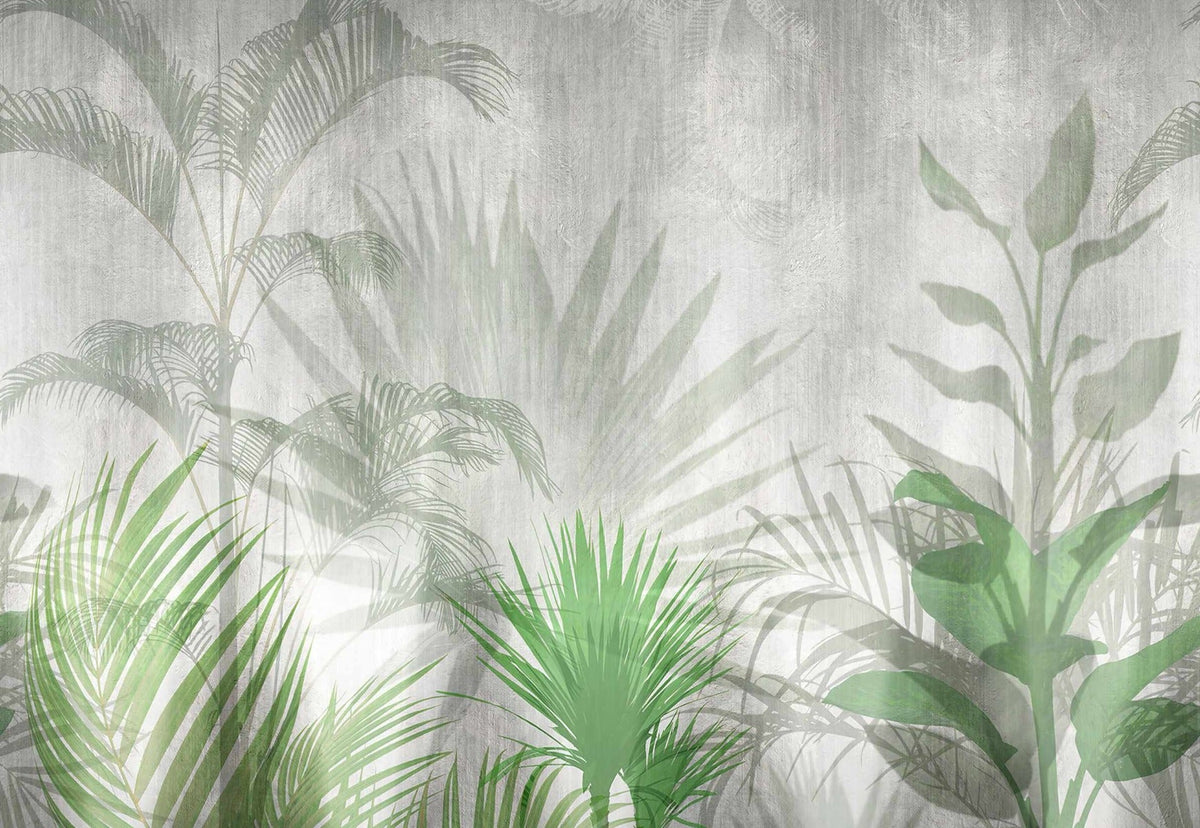 Tropical Green Leaf Wallpaper Murals in your room — zoomed
